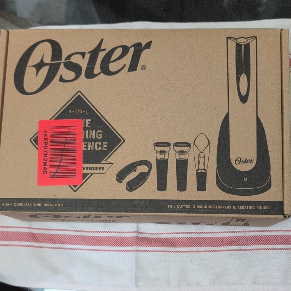 Oster Cordless Rechargeable Electric Wine Opener Set, Silver, FPSTBWGS19